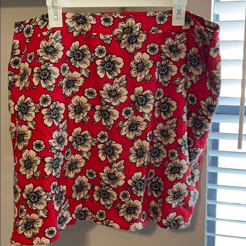 Red floral mini skirt